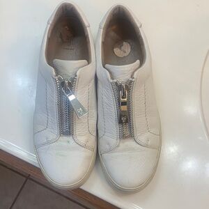 Frye White Leather Zip Sneakers